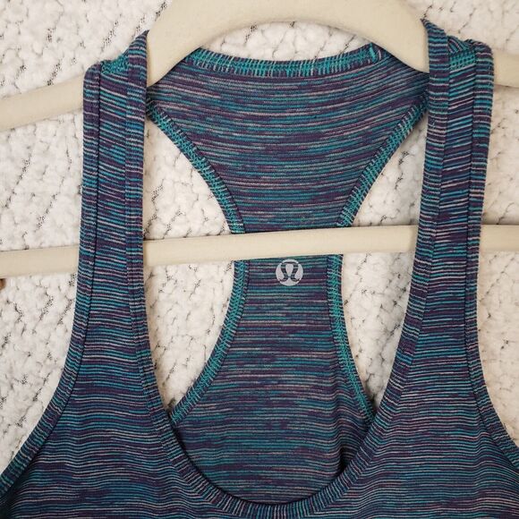 Lululemon Racerback Tank Top Womens Blue Green Striped Yoga Athletic 24x27 - Picture 3 of 7